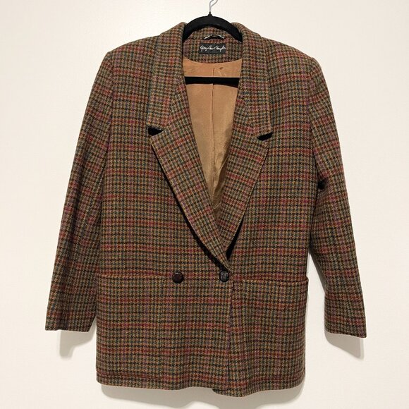 Giorgio Sant Angelo Jackets & Blazers - Giorgio Sant Angelo Womens VTG Wool Houndstooth Blazer 10 Academia Oversized